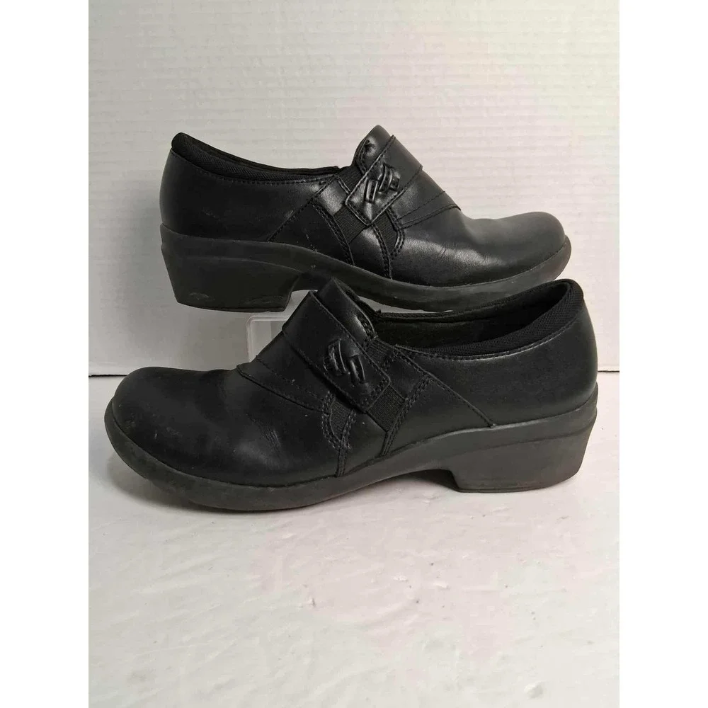 Clarks Collection Womens Size 8 Slip On Shoes Black Leather‎ Comfort Loafers